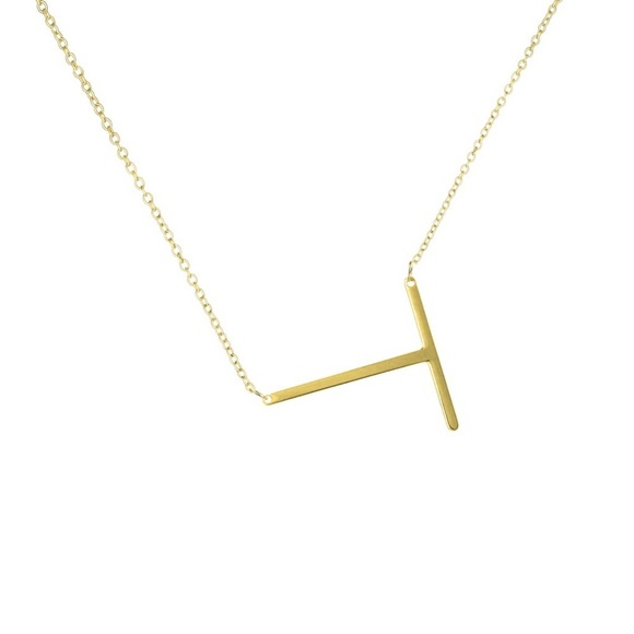 NWT Savvy Cie Jewels Gold “T” Initial Pendant Necklace - Picture 1 of 5